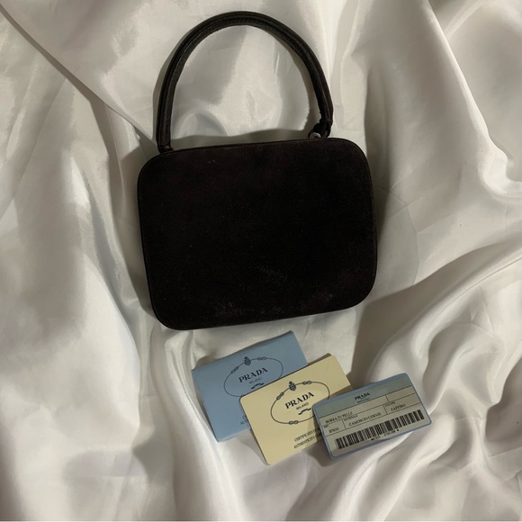 PRADA "zaffiro" blue-black SUEDED LEATHER top handle bag - Picture 12 of 12